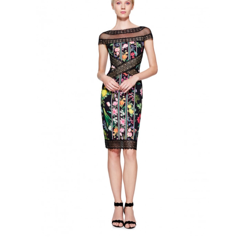 Tadashi Shoji Anais Dress Sz 12 Floral print black